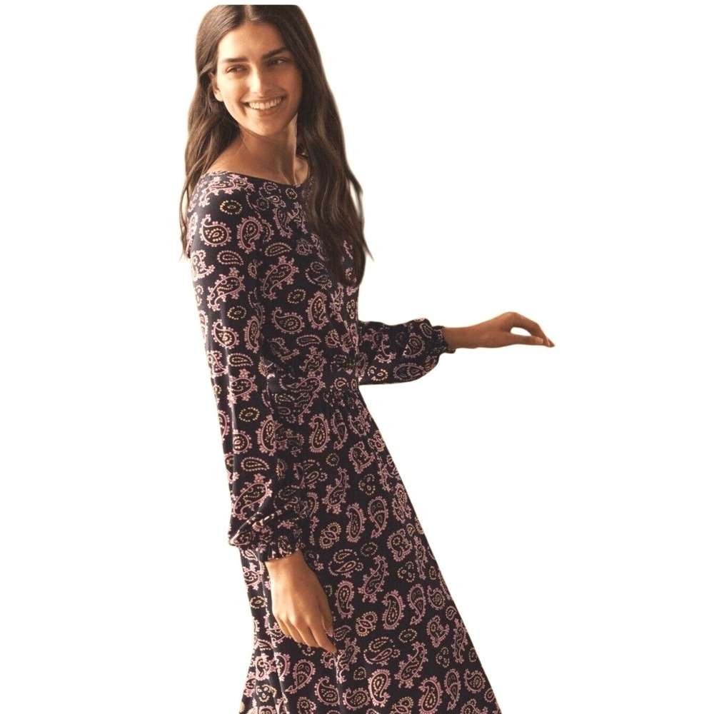 Boden Paisley Print Midi Dress‎ Size US20 Black Pink Long Sleeve Boho Stretch